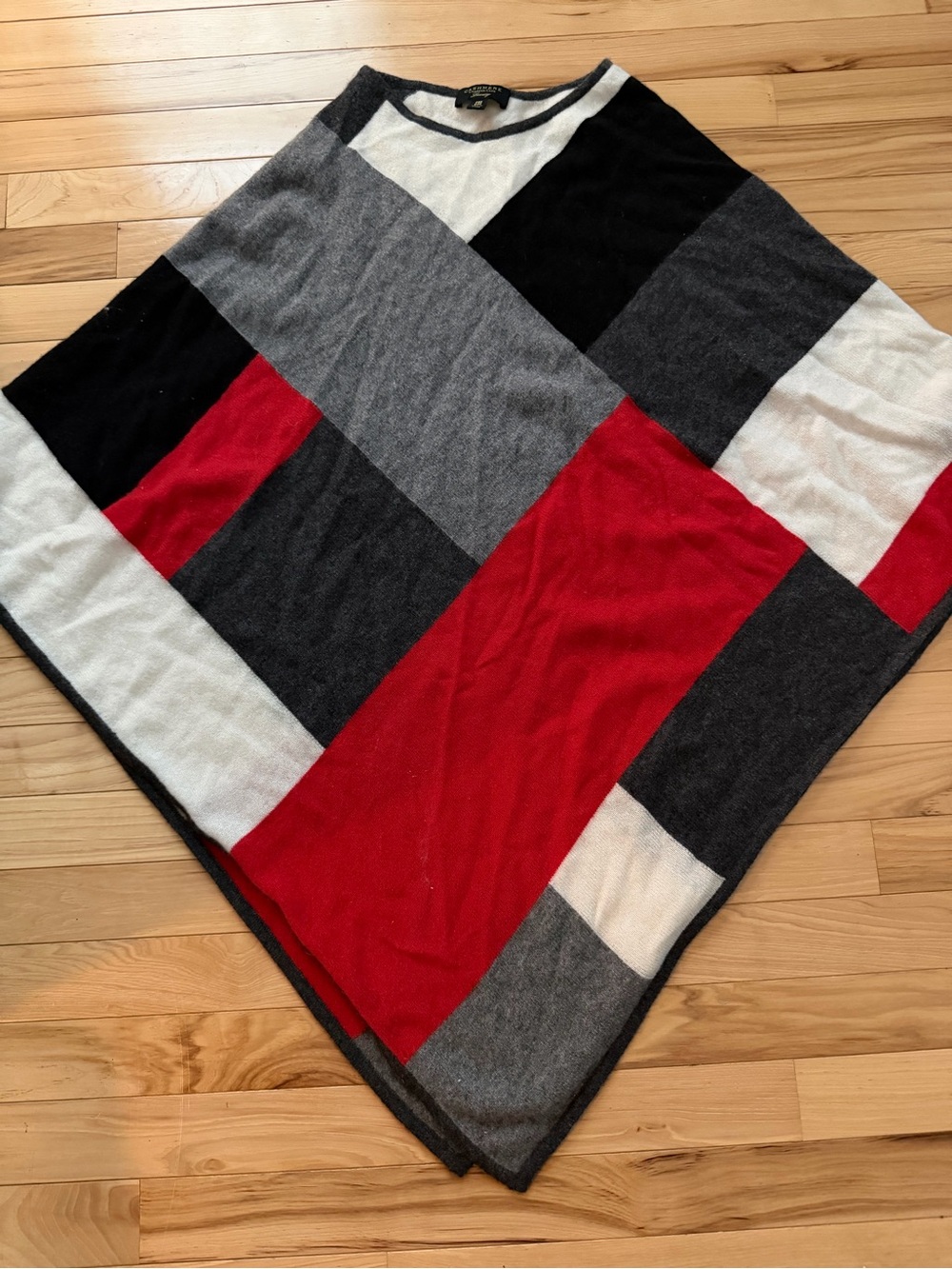 Charter Club Cashmere Colorblock Poncho in Black, White, Gray